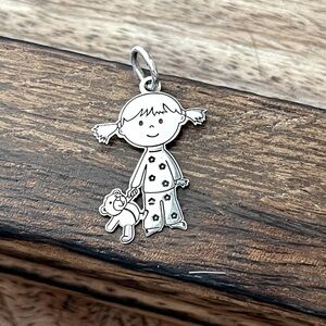 Sterling Silver Girl with Teddy Bear pendant Taxco, Mexico handmade jewelry.